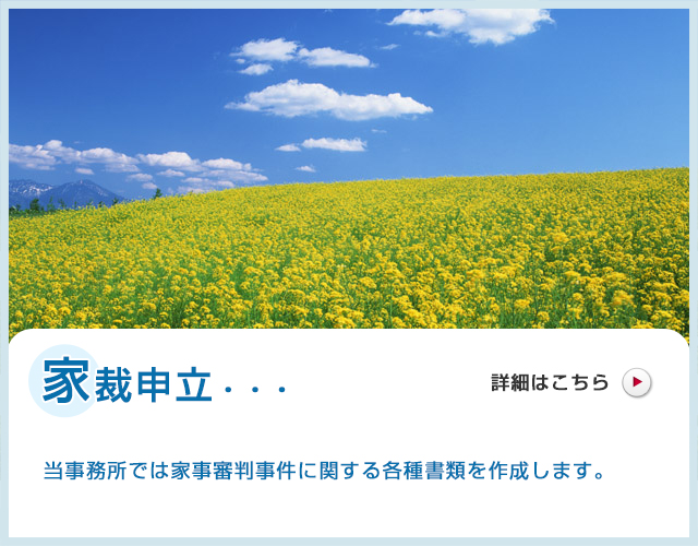 家裁申立・・・当事務所では家事審判事件に関する各種書類を作成します。